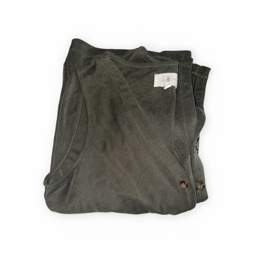 Lou & Grey Olive Gray Modal Blend Button Front Midi Dress Tie Waist Size Small - Picture 5 of 8
